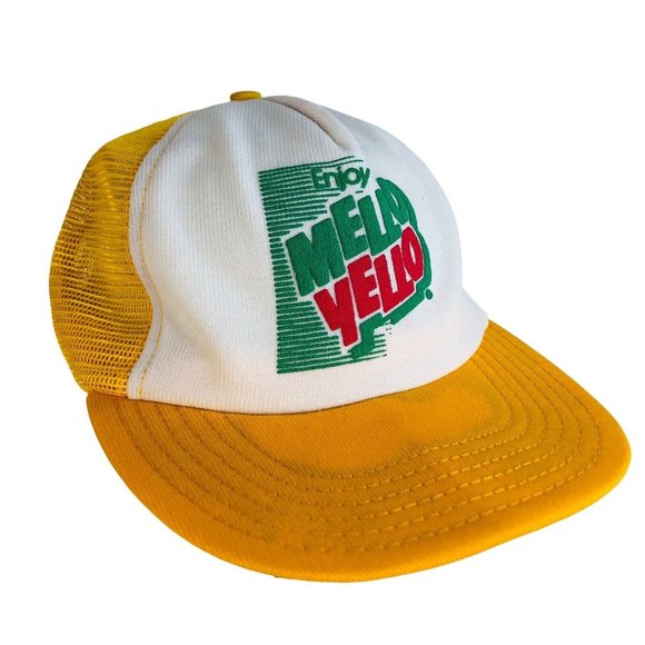 Vintage Enjoy Mello Yello Hat SnapBack Mesh Yellow White Mellow Coca Cola - Picture 2 of 12